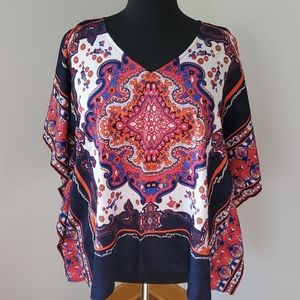 Blue/Orange/Pink Flutter Sleeve Blouse - 3x